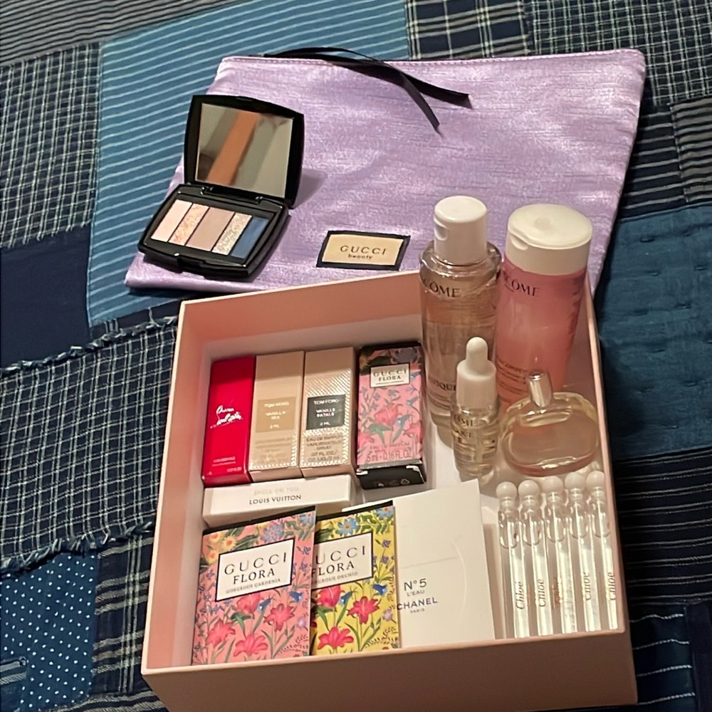 Gucci Makeup purple pouch and Fragrance Set.